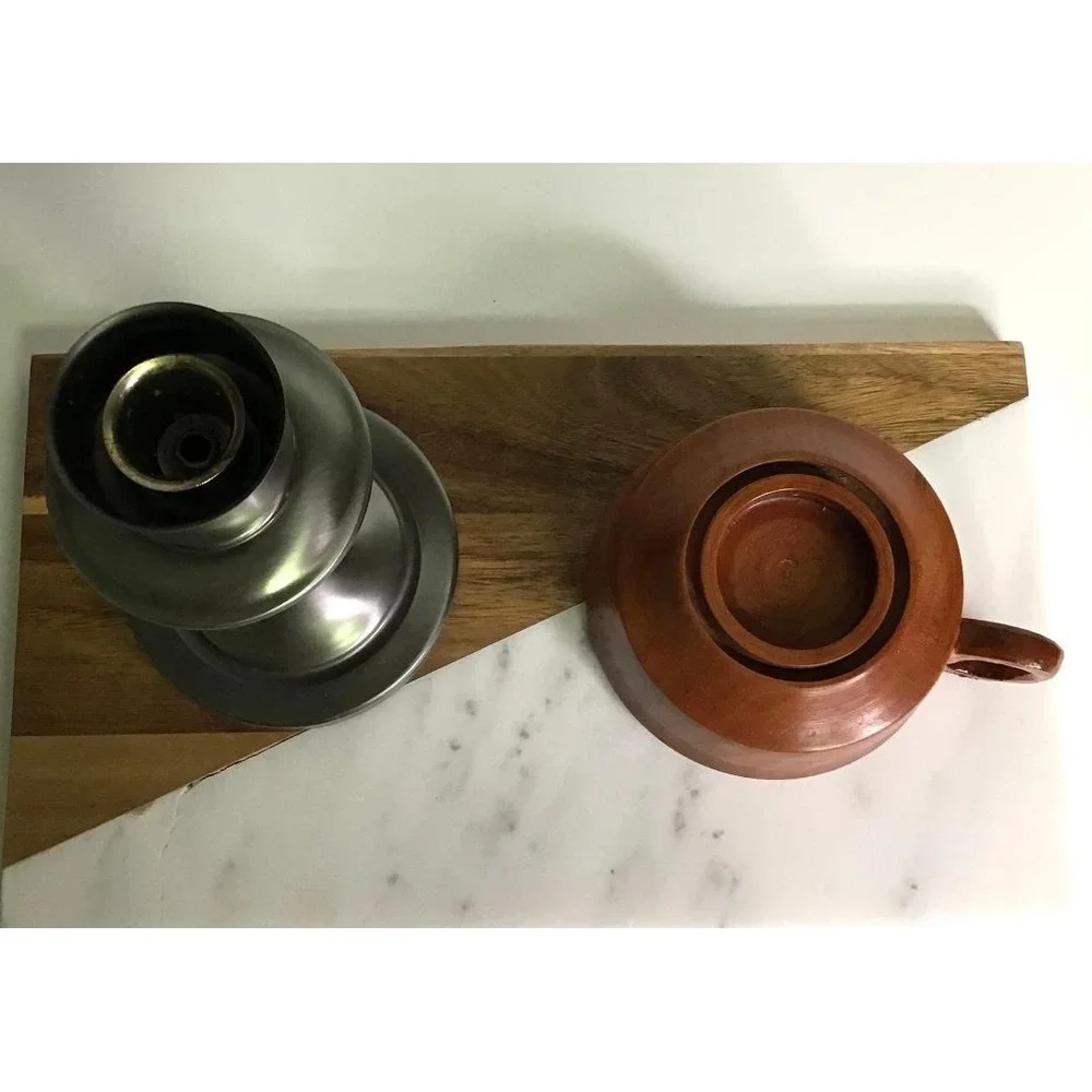 Vintage Pewter and Wood Candlestick & Cherry Wood Hand Turned Chamberstick 1977